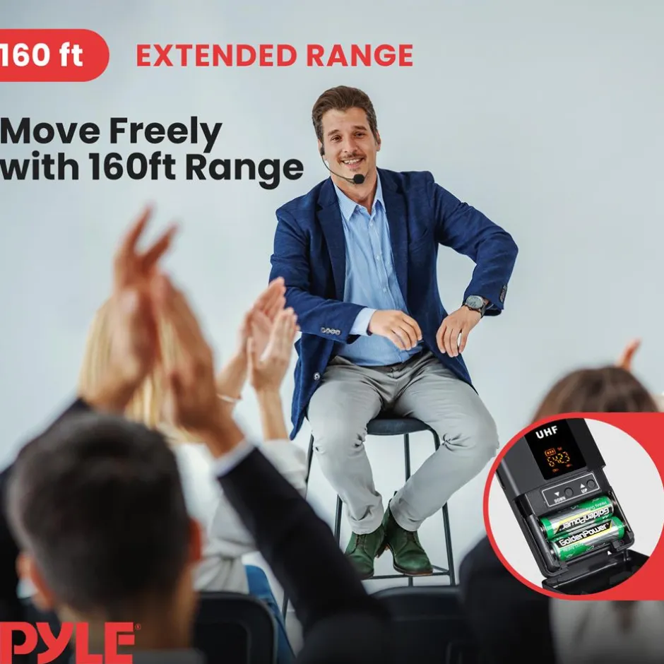 UHF Wireless Microphone System Kit - 160' Range, 8 Channels, Portable<Pyle Clearance