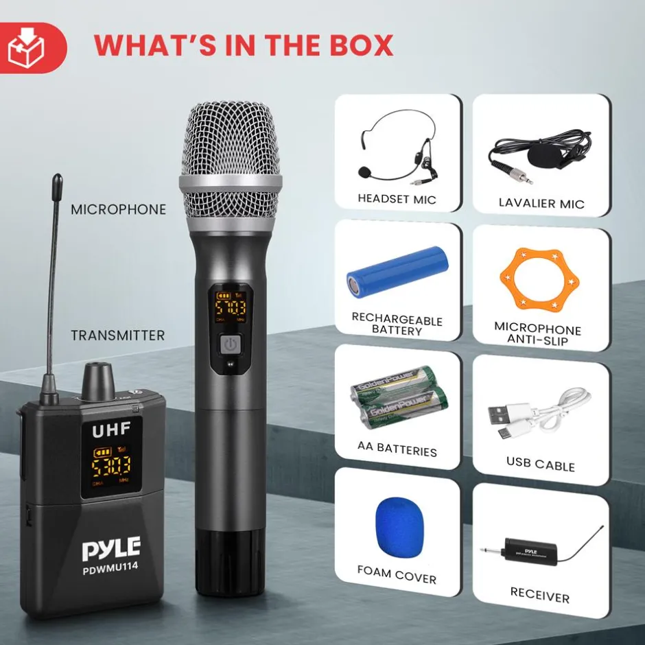 UHF Wireless Microphone System Kit - 160' Range, 8 Channels, Portable<Pyle Clearance