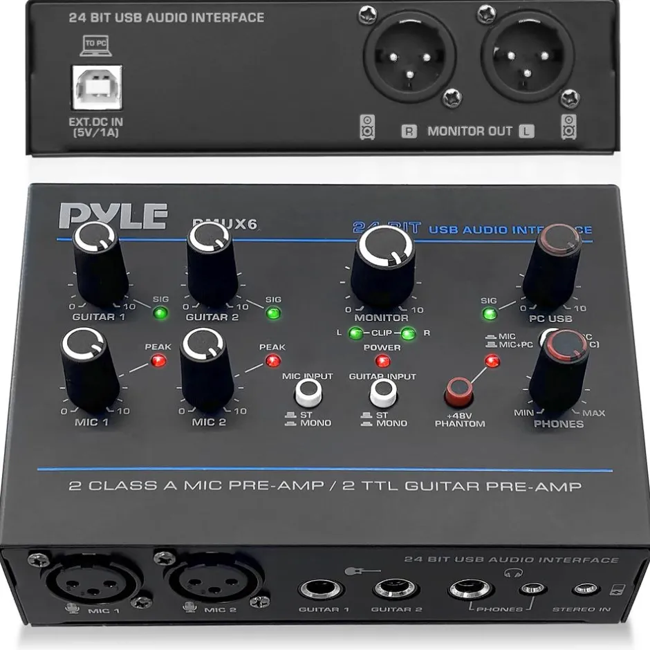 USB Audio Interface - Pristine Recording - Ultralow Noise - Compact Design<Pyle Online