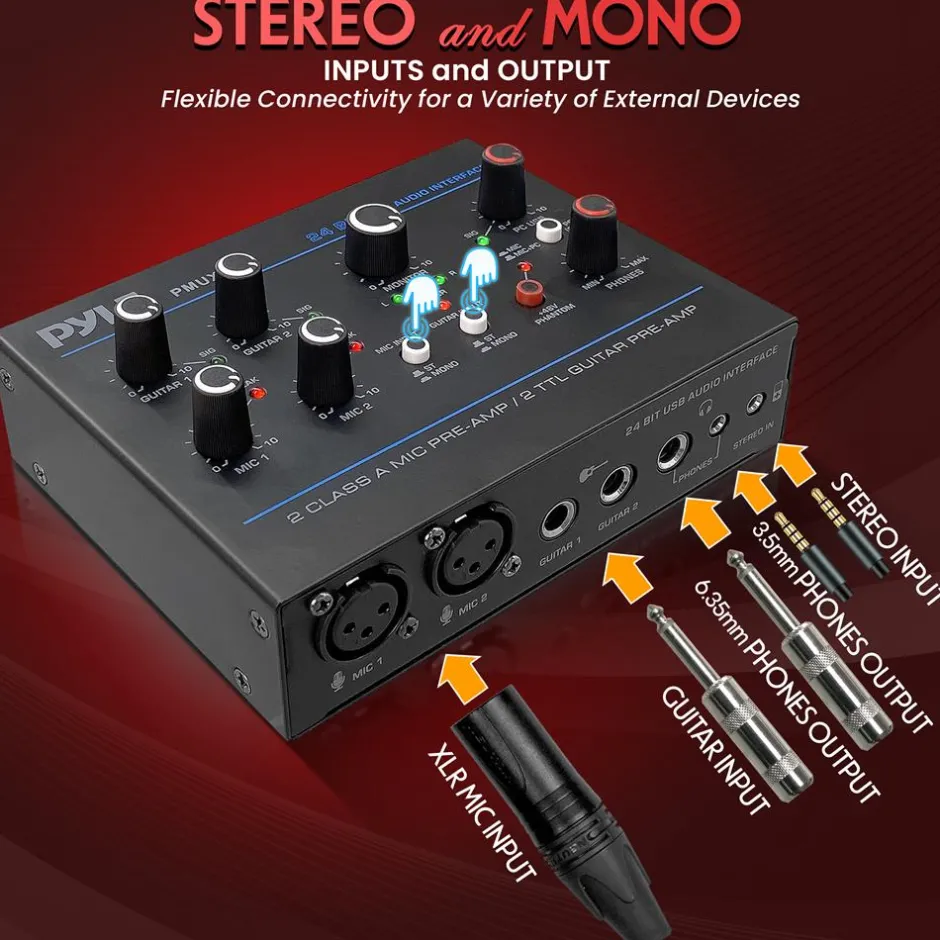USB Audio Interface - Pristine Recording - Ultralow Noise - Compact Design<Pyle Online