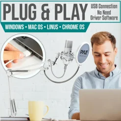 USB Condenser Microphone Kit - Studio Quality, Cardioid, White<Pyle Hot