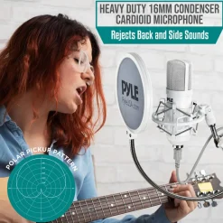USB Condenser Microphone Kit - Studio Quality, Cardioid, White<Pyle Hot