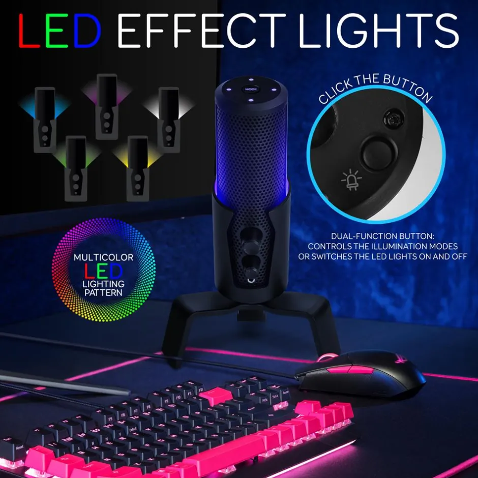USB Microphone 4 Modes Condenser RGB LED for Gaming/Podcasting<Pyle Hot