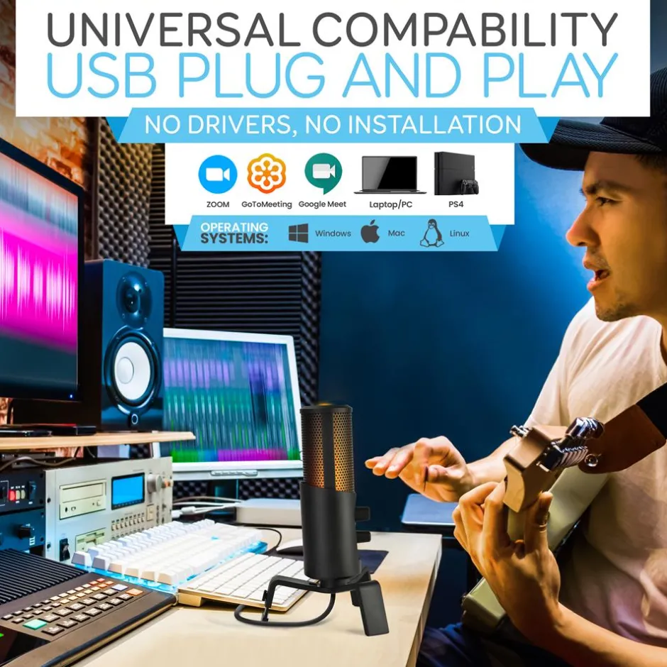 USB Microphone 4 Modes Condenser RGB LED for Gaming/Podcasting<Pyle Hot