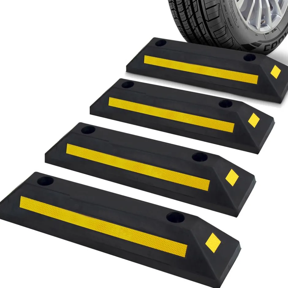 Vehicle Wheel Stop 4-Pack, Parking Assistance, Reflective Rubber, Yellow<Pyle Online