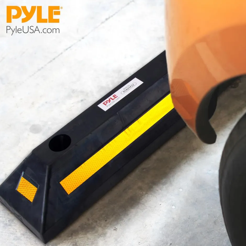 Vehicle Wheel Stop 4-Pack, Parking Assistance, Reflective Rubber, Yellow<Pyle Online