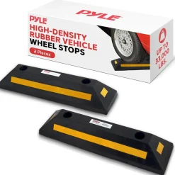 Vehicle Wheel Stops, Parking Aid, High-Density Rubber, Yellow Reflective<Pyle New