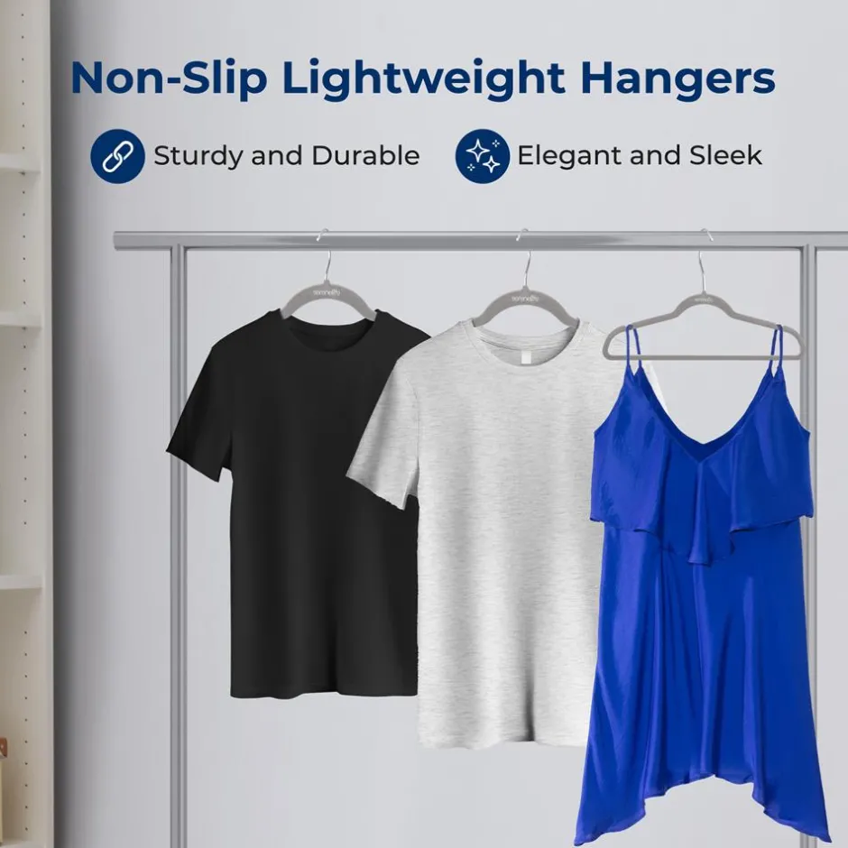 Velvet Hangers 10 Pack - Non-Slip, Space-Saving, 360° Swivel Hook, Grey<SereneLife Sale