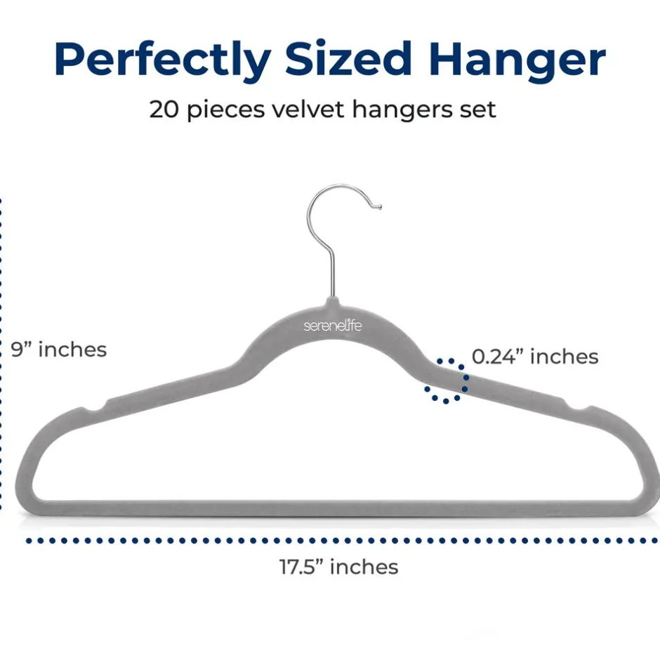 Velvet Hangers 20-Pack, Non-Slip, Space-Saving, 360° Swivel Hook, Gray<SereneLife Best