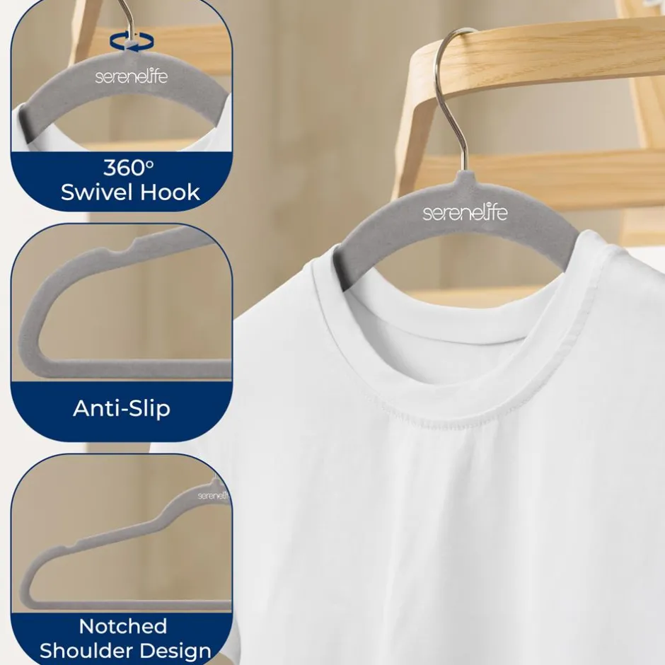 Velvet Hangers 20-Pack, Non-Slip, Space-Saving, 360° Swivel Hook, Gray<SereneLife Best