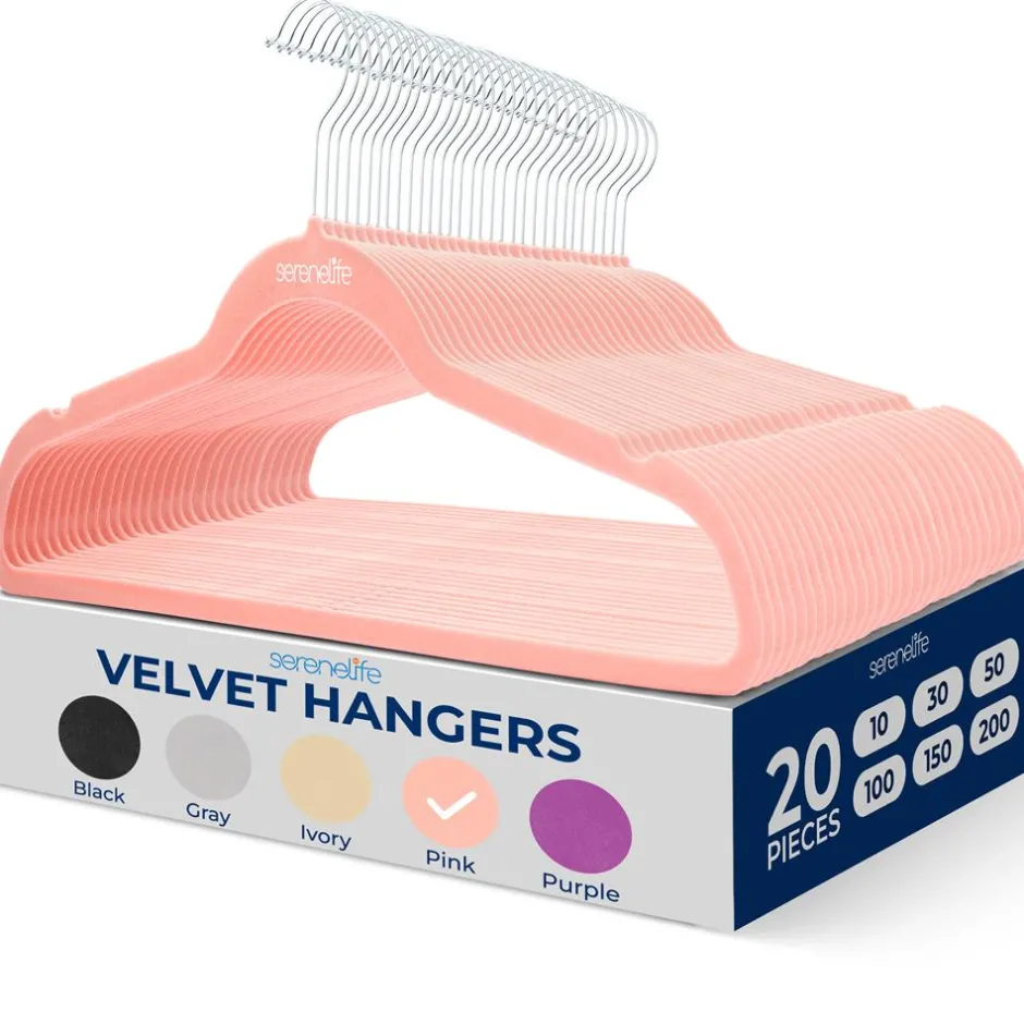 Velvet Hangers 20-Pack, Non-Slip, Space-Saving, 360° Swivel Hook, Pink<SereneLife Best