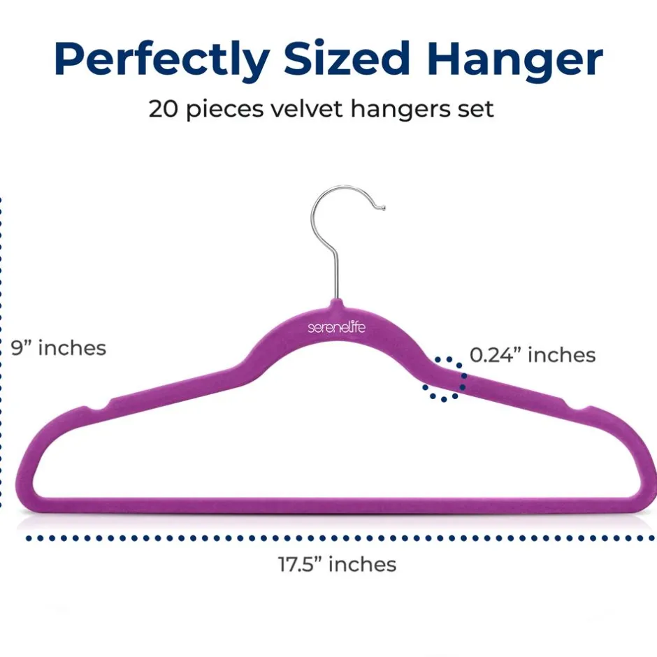 Velvet Hangers 20-Pack, Non-Slip, Space-Saving, 360° Swivel Hook, Purple<SereneLife New