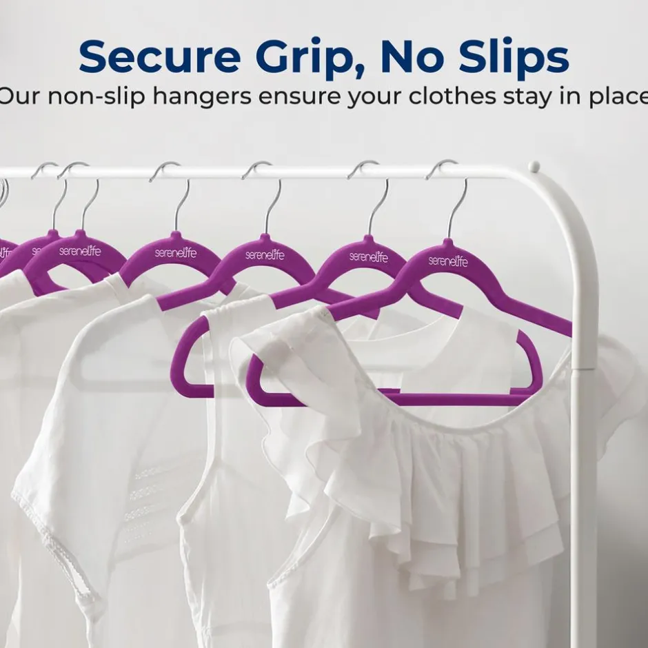 Velvet Hangers 20-Pack, Non-Slip, Space-Saving, 360° Swivel Hook, Purple<SereneLife New