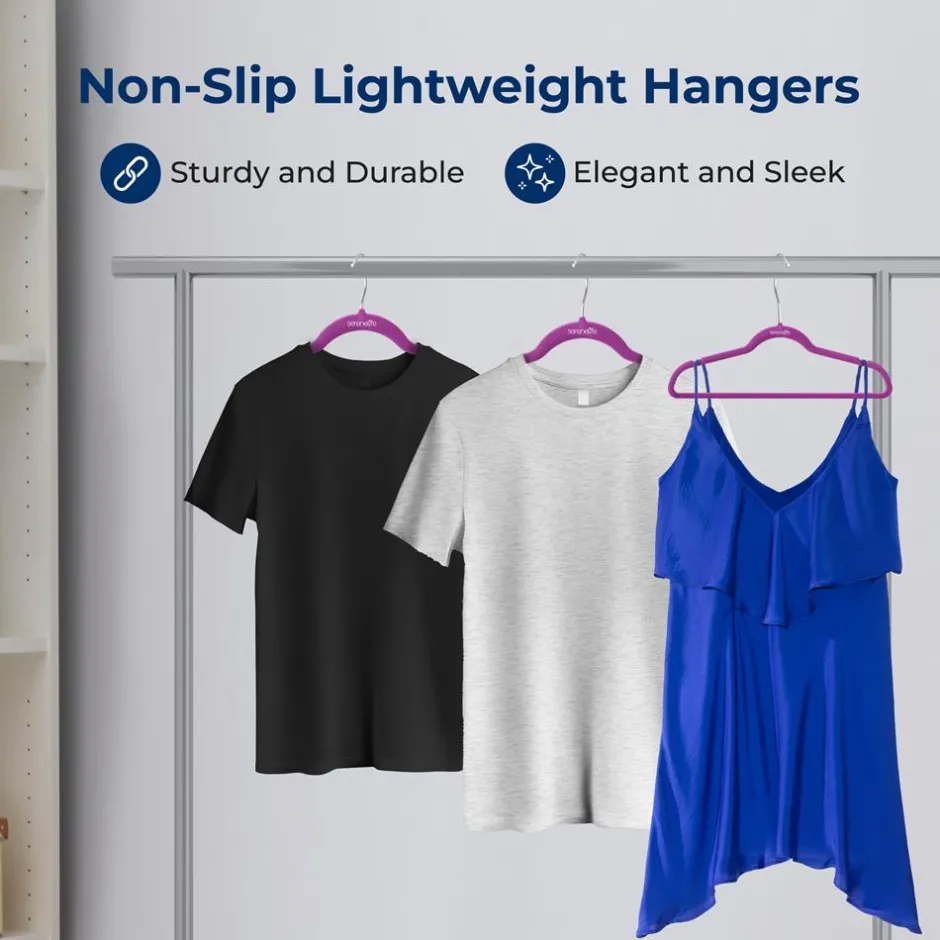 Velvet Hangers 20-Pack, Non-Slip, Space-Saving, 360° Swivel Hook, Purple<SereneLife New