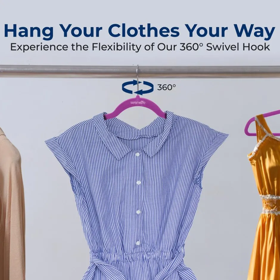 Velvet Hangers 20-Pack, Non-Slip, Space-Saving, 360° Swivel Hook, Purple<SereneLife New