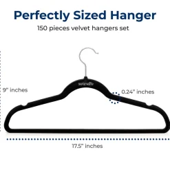 Velvet Non-Slip Hangers 150-Pack, Heavy Duty, 360¬∞ Swivel Hook, Black<SereneLife Outlet