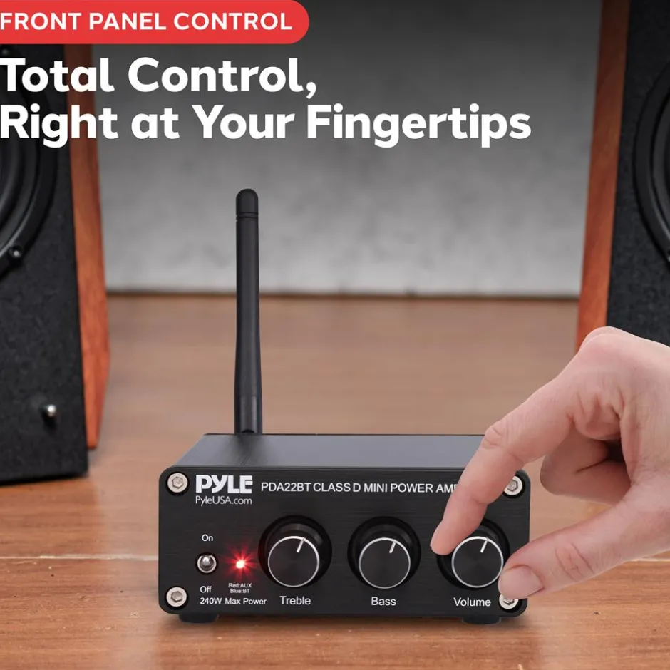 200W Bluetooth 5.0 Stereo Amplifier - Compact Mini Receiver with Bass Control<Pyle Discount