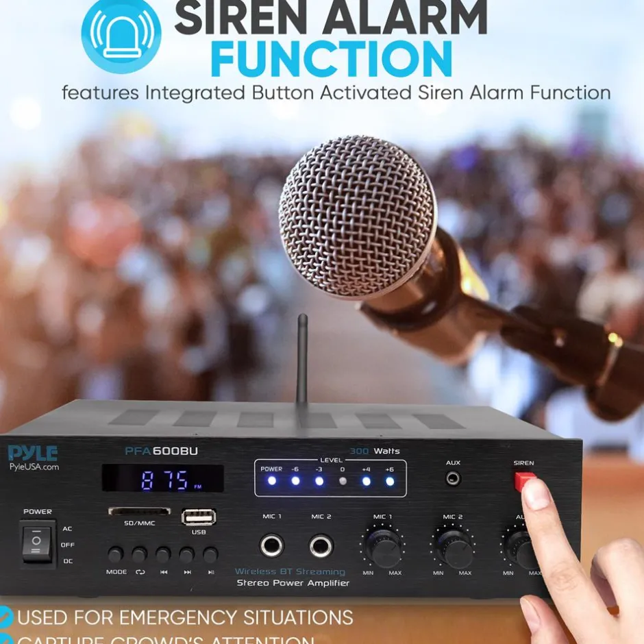 300W Bluetooth Karaoke Amplifier - Wireless Streaming, 2 Mic Inputs, Blue<Pyle