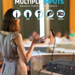 300W Bluetooth Karaoke Amplifier - Wireless Streaming, 2 Mic Inputs, Blue<Pyle