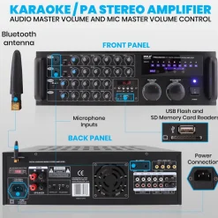 2000W Bluetooth Mixing Amplifier, Karaoke/PA, USB/SD, Rack Mountable<Pyle Clearance