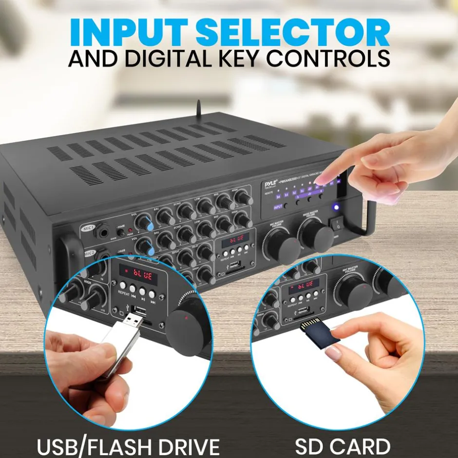 2000W Bluetooth Mixing Amplifier, Karaoke/PA, USB/SD, Rack Mountable<Pyle Clearance