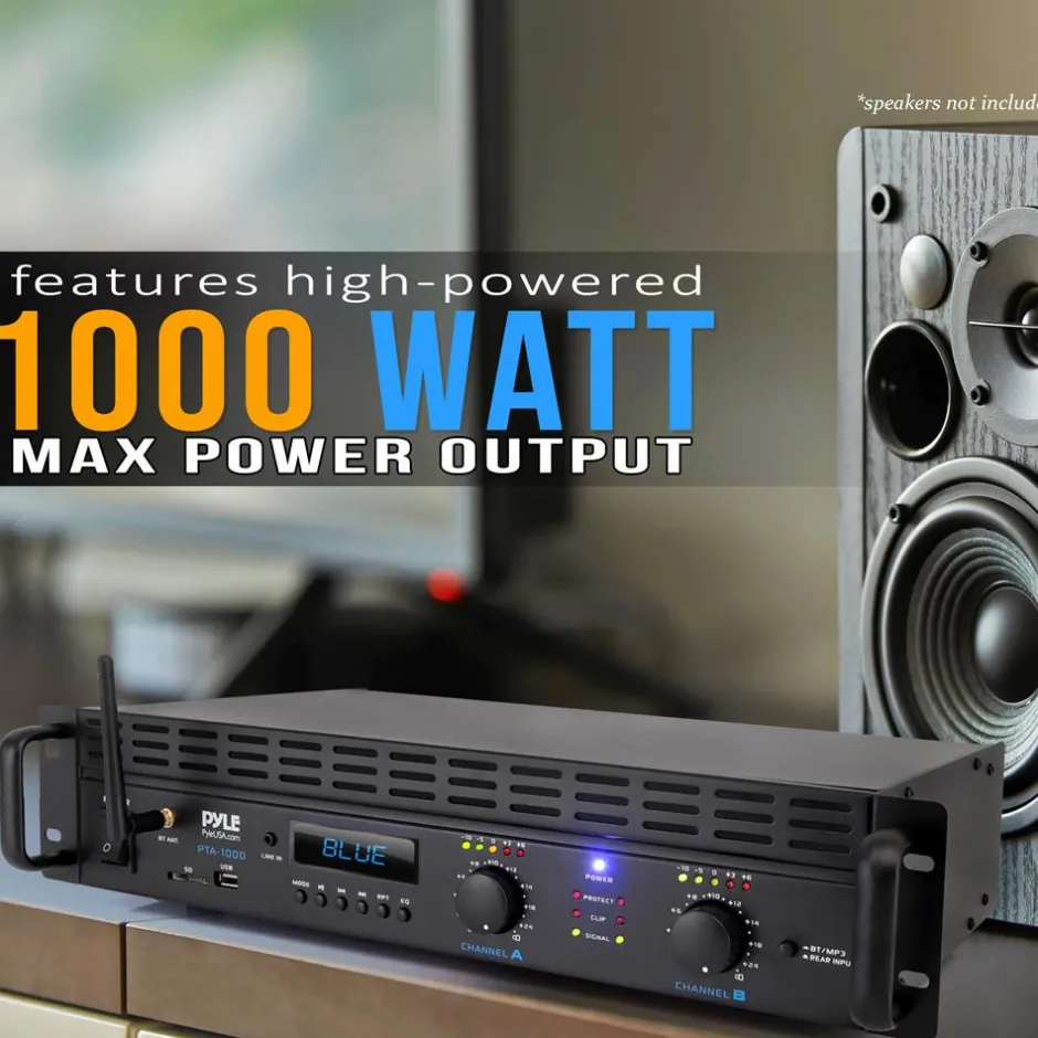 2000W Bluetooth Power Amplifier, Bridgeable, LCD Display, Rack-Mountable<Pyle