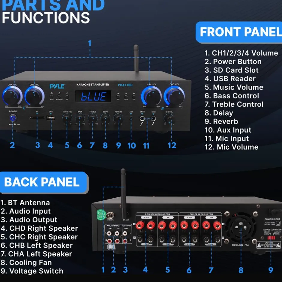 800W Bluetooth Stereo Amplifier with FM Radio & USB<Pyle Discount