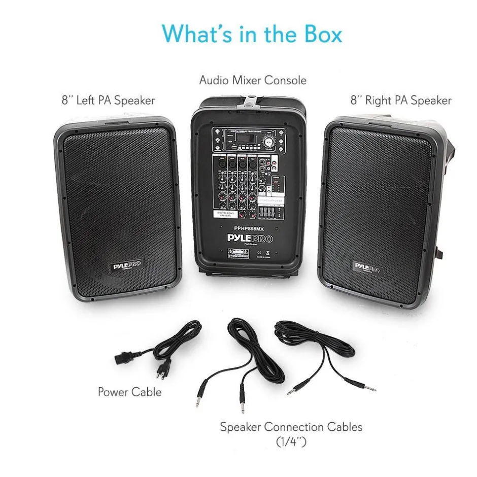 600W 8-Ch Bluetooth PA Speaker Kit, Dual 8" Subwoofers, USB/MP3 Reader<Pyle Hot