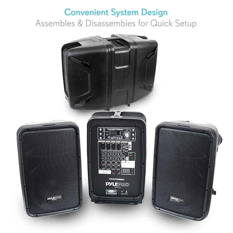 600W 8-Ch Bluetooth PA Speaker Kit, Dual 8" Subwoofers, USB/MP3 Reader<Pyle Hot