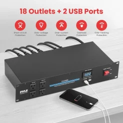 3600W 18-Outlet Rack Power Conditioner, Surge Protection, Digital Display<Pyle Discount