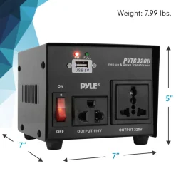 500W Voltage Converter Transformer, USB Port, Metal Housing, Compact<Pyle Clearance