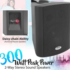 Wall Mount Speaker System - Bluetooth, 300W, 2-Way Stereo, Indoor Use<Pyle Sale