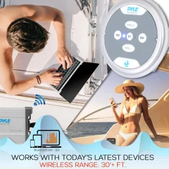 Waterproof Bluetooth Marine Amplifier 600W 2-Channel Silver<Pyle Outlet