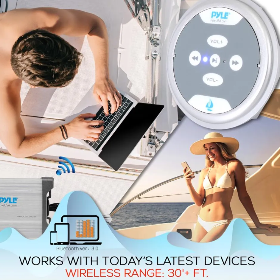 Waterproof Bluetooth Marine Amplifier 600W 2-Channel Silver<Pyle Outlet