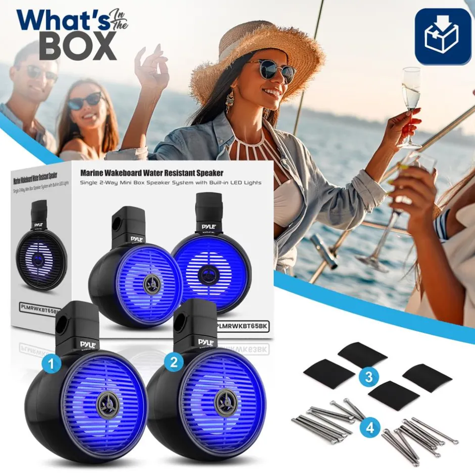 Waterproof Bluetooth Marine Speakers 200W LED Lights 6.5" 2-Way System<Pyle Hot