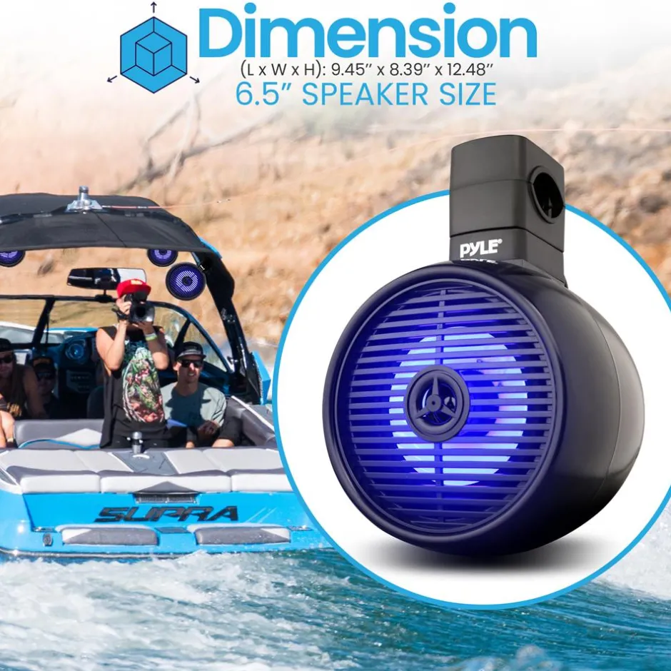 Waterproof Bluetooth Marine Speakers 200W LED Lights 6.5" 2-Way System<Pyle Hot