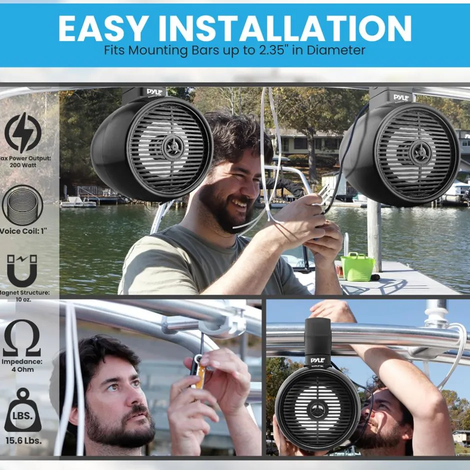 Waterproof Bluetooth Marine Speakers 200W LED Lights 6.5" 2-Way System<Pyle Hot