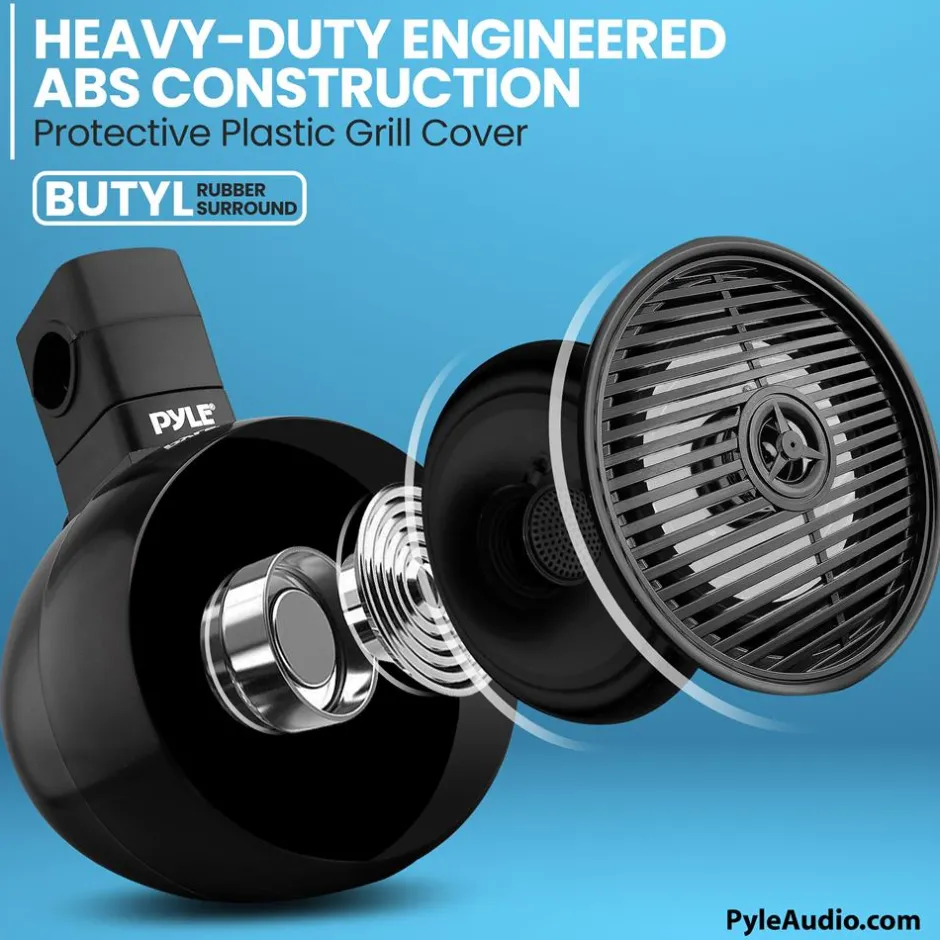 Waterproof Bluetooth Marine Speakers 200W LED Lights 6.5" 2-Way System<Pyle Hot