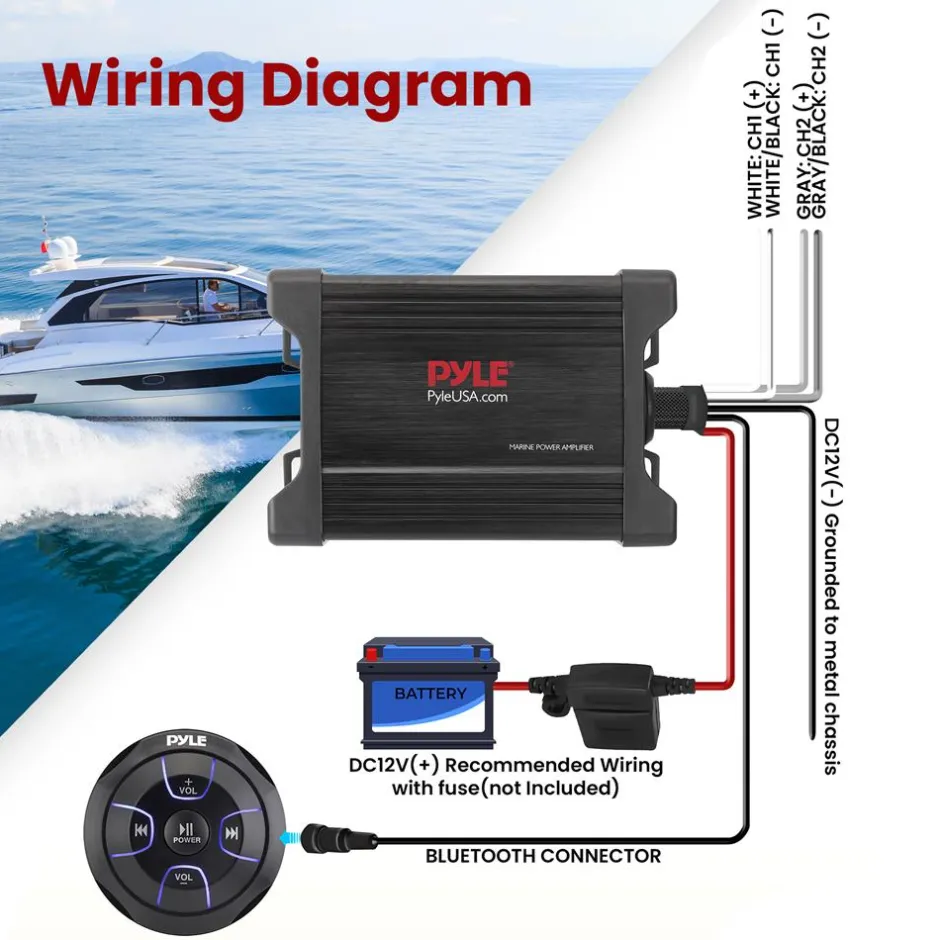 Waterproof Bluetooth Marine Amplifier 600W Weatherproof 2-Channel<Pyle Outlet