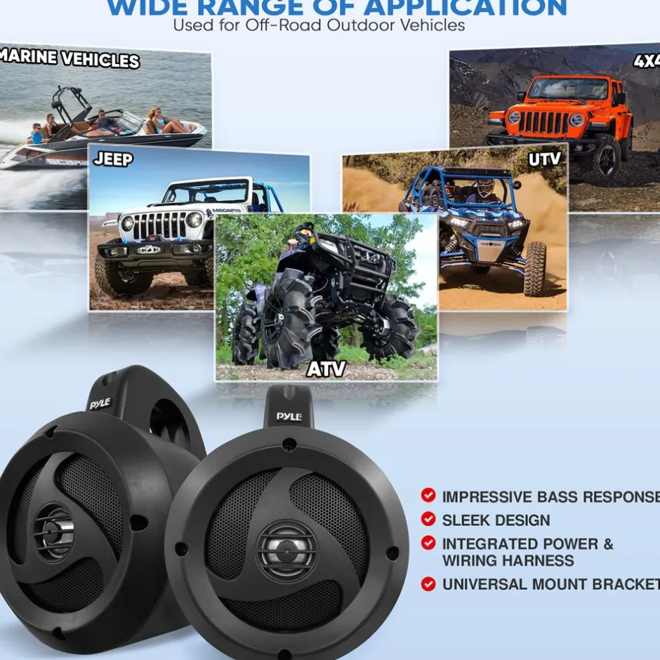 Waterproof Bluetooth Off-Road Speakers 900W Marine Grade Weatherproof<Pyle Sale