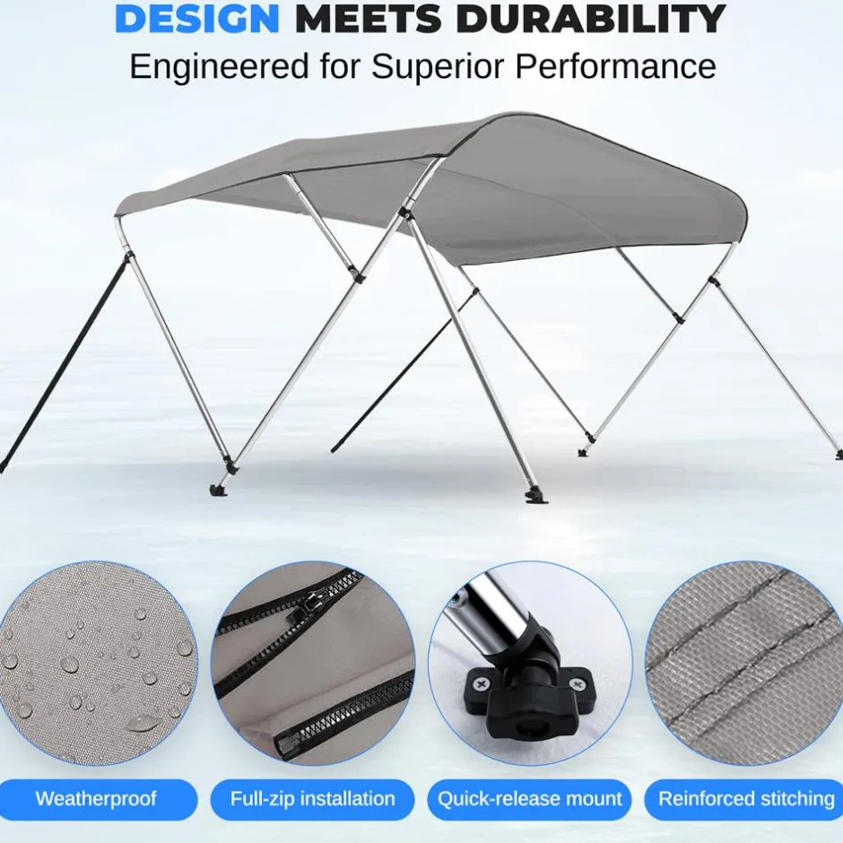 Waterproof Boat Bimini Top - Sun Shade, 600D Canvas, Aluminum Frame, Gray<SereneLife Online