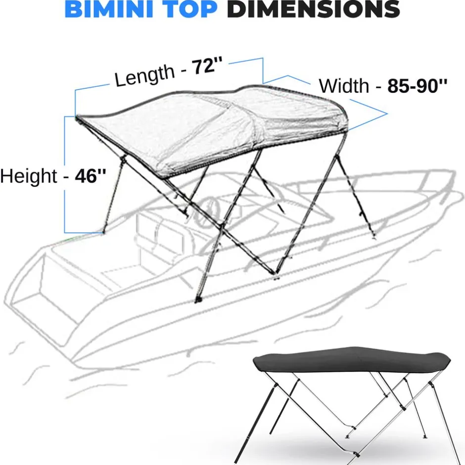 Waterproof Boat Bimini Top - UV Resistant 1" Aluminum Frame, Gray<SereneLife