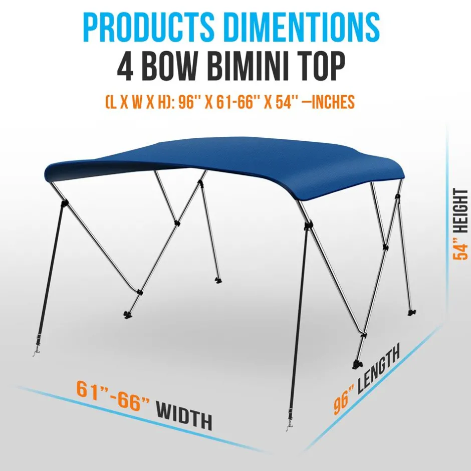 Waterproof Boat Top, 61-66"W 4 Bow, UV Resistant, Aluminum Frame, Blue<SereneLife New