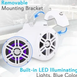 Waterproof Marine Speakers, Bluetooth, LED Lights, 4" White<Pyle Hot