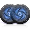 Waterproof Marine Speakers 100W LED Lights Low-Profile Slim Style<Pyle New