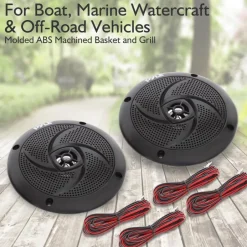 Waterproof Marine Speakers 100W LED Lights Low-Profile Slim Style<Pyle New