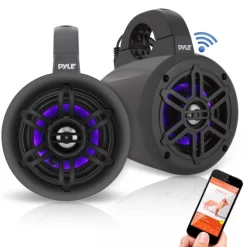 Waterproof Marine Speakers 300W Bluetooth LED Lights White<Pyle Sale