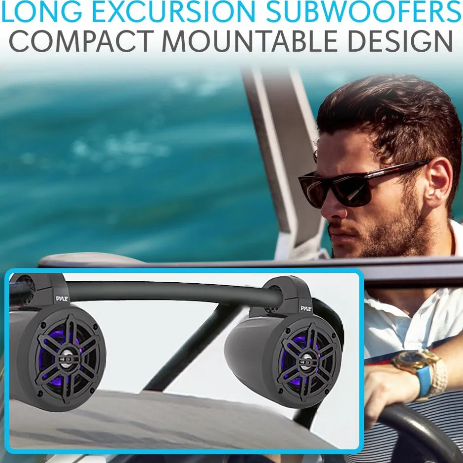 Waterproof Marine Speakers 300W Bluetooth LED Lights White<Pyle Sale