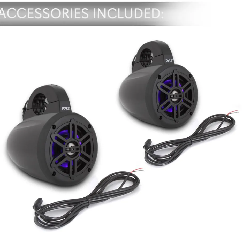 Waterproof Marine Speakers 300W Bluetooth LED Lights White<Pyle Sale