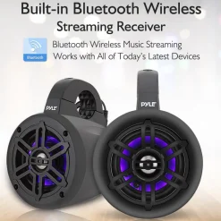 Waterproof Marine Speakers 300W Bluetooth LED Lights White<Pyle Sale